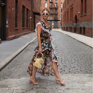 ASOS mixed floral print asymmetric maxi dress